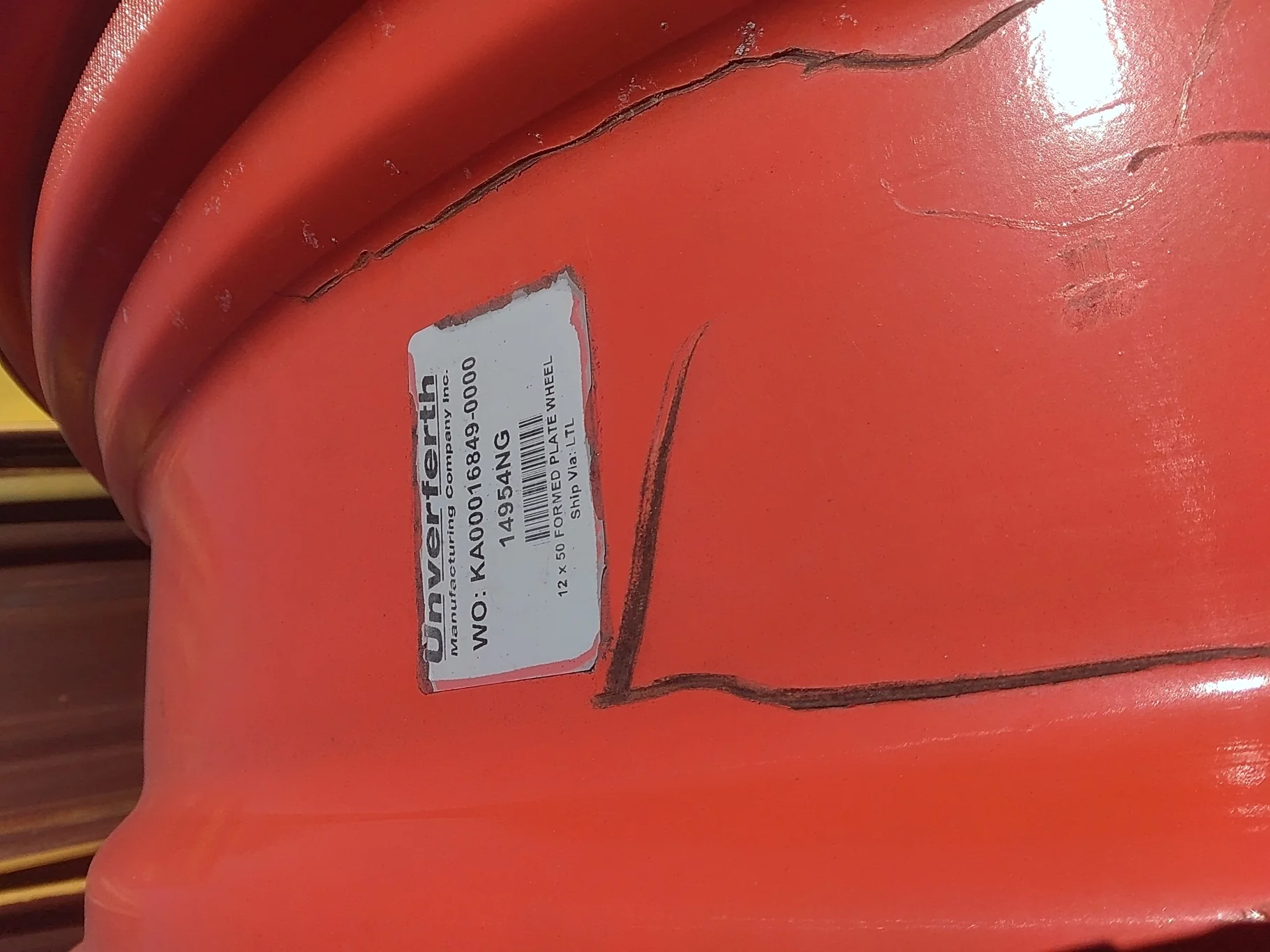Used 15 x 50 Formed Plate 10-13.187-11.080 (6.50) OUTSET .50" Wheel w/ Disc Kubota Orange image 5