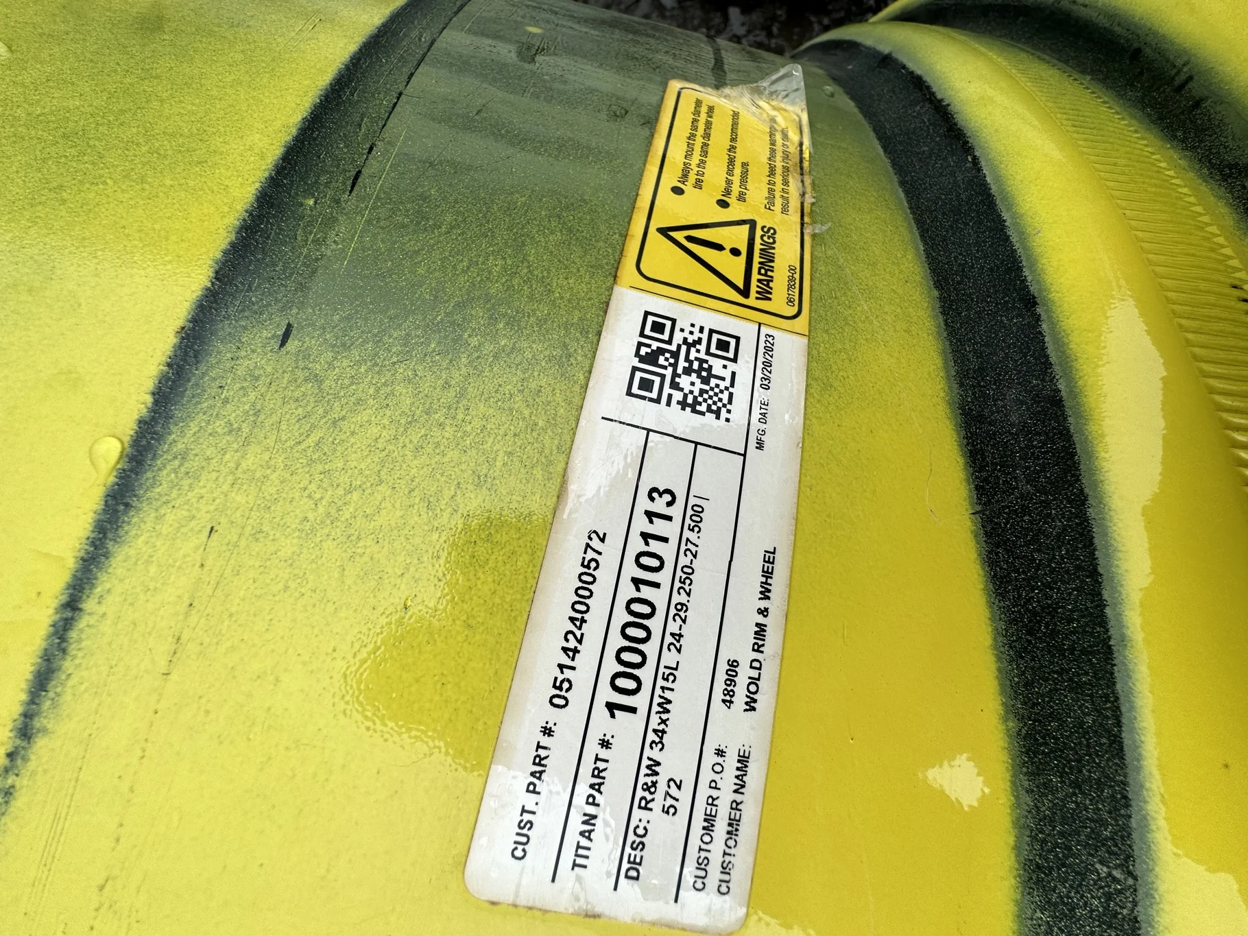 Used 15 X 34 John Deere 3 bolt waffle Wheel (scratches; scuffs) image 2