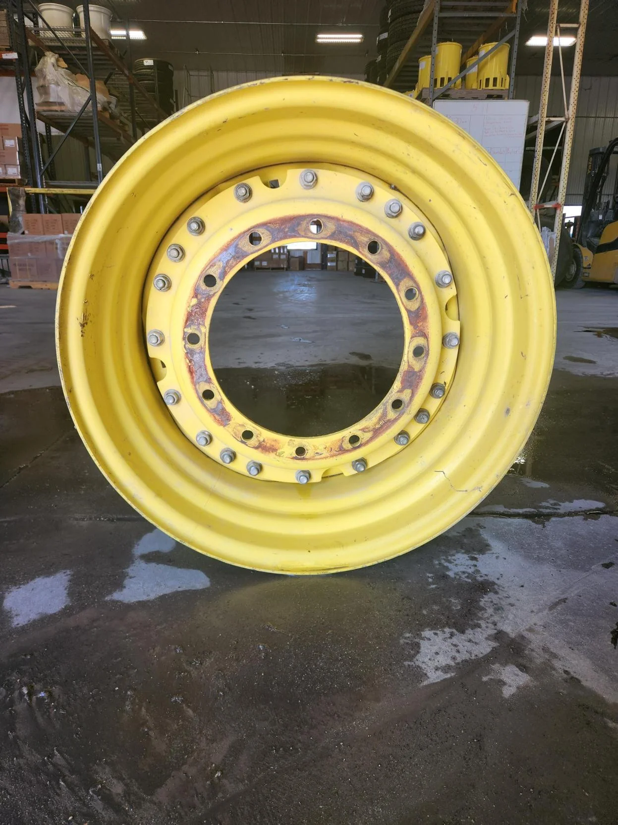 Used 20 X 30 12-16.732-14.640 Waffle 12 Bolt Yellow Wheel w/ Disc image 2
