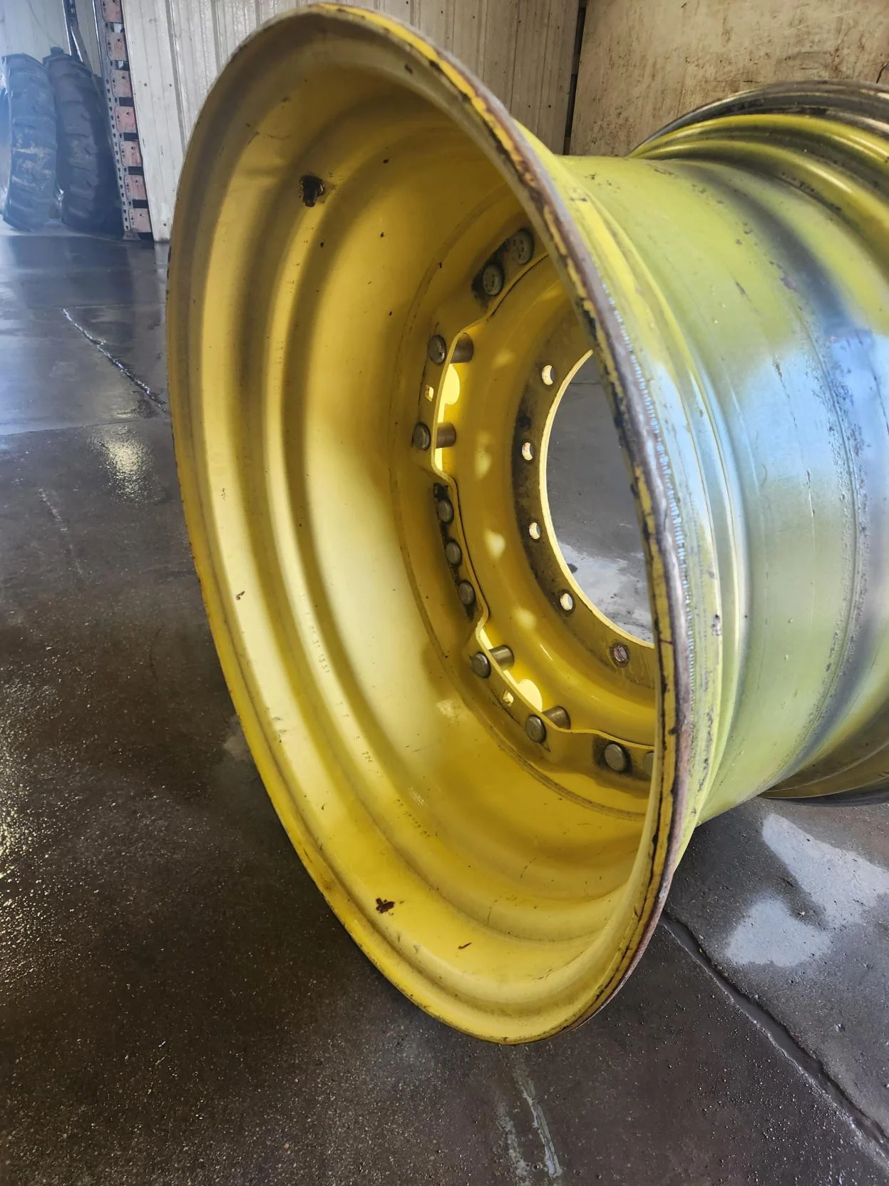 Used 20 X 30 12-16.732-14.640 Waffle 12 Bolt Yellow Wheel w/ Disc image 4
