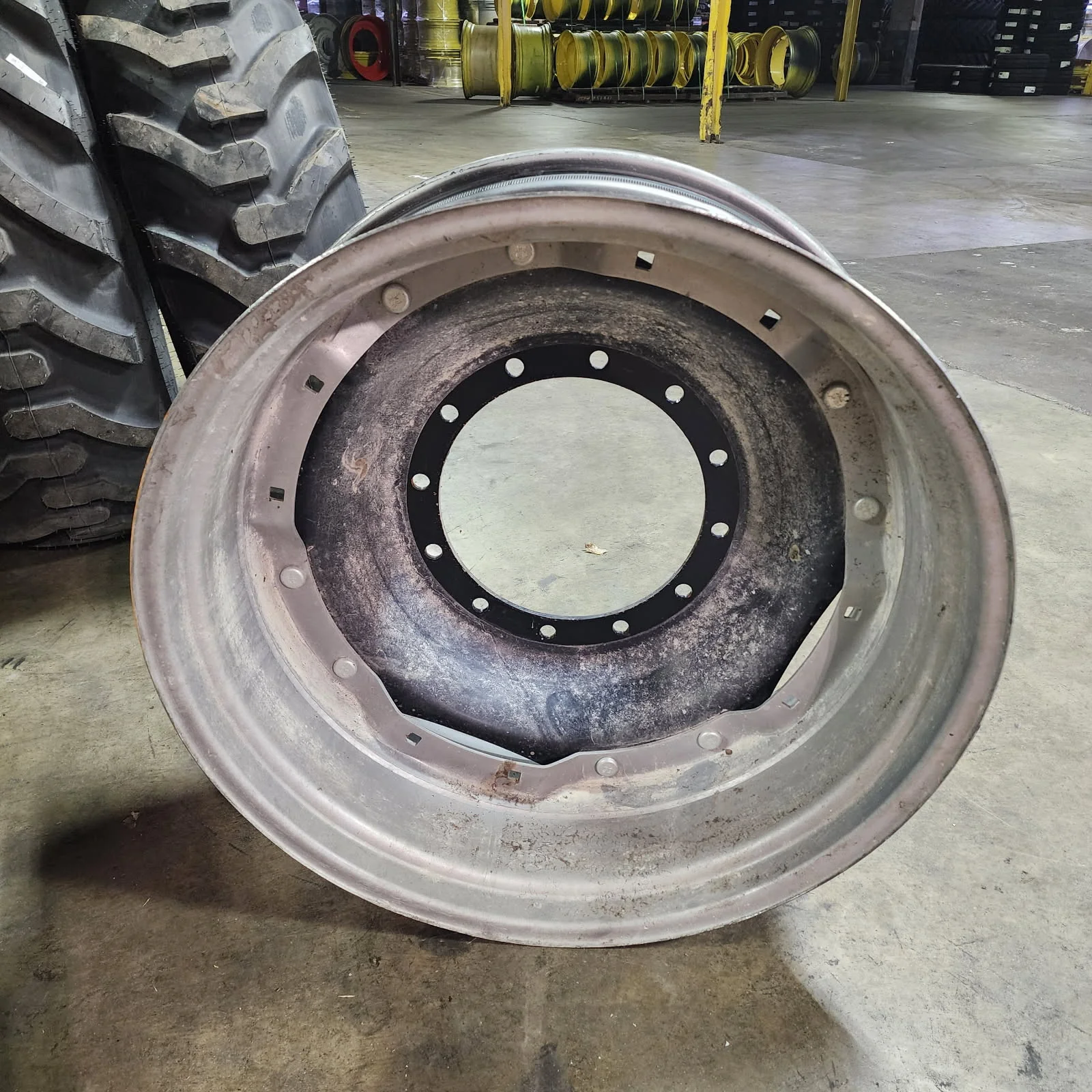 Used 13 X 34 12-16.732-14.620 4"OFF Silver Waffle Wheel w/ Black Disc image 2