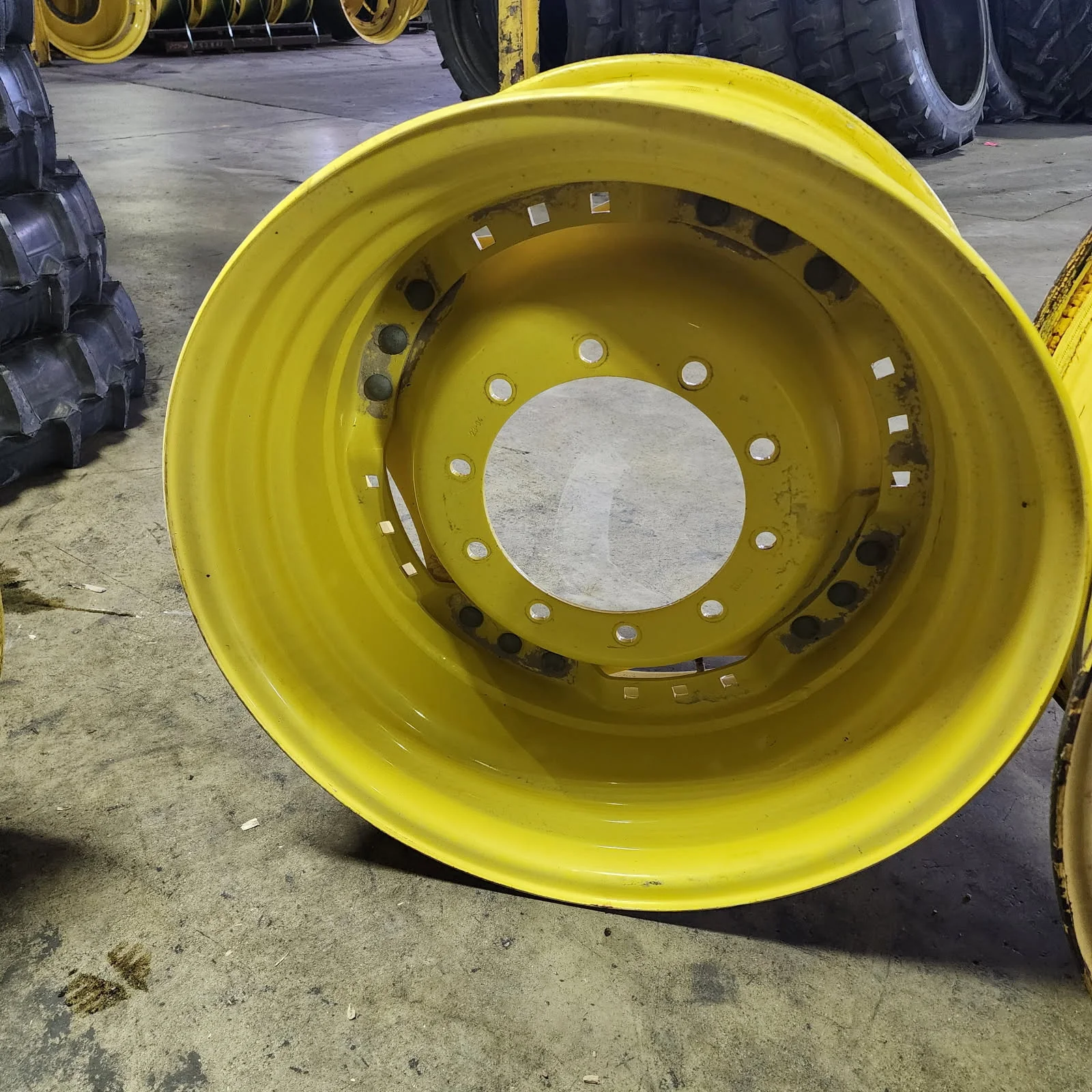 Used 15 X 30 10-13.19-11.07 4"BS Waffle 3 Bolt Yellow Wheel w/ Disc