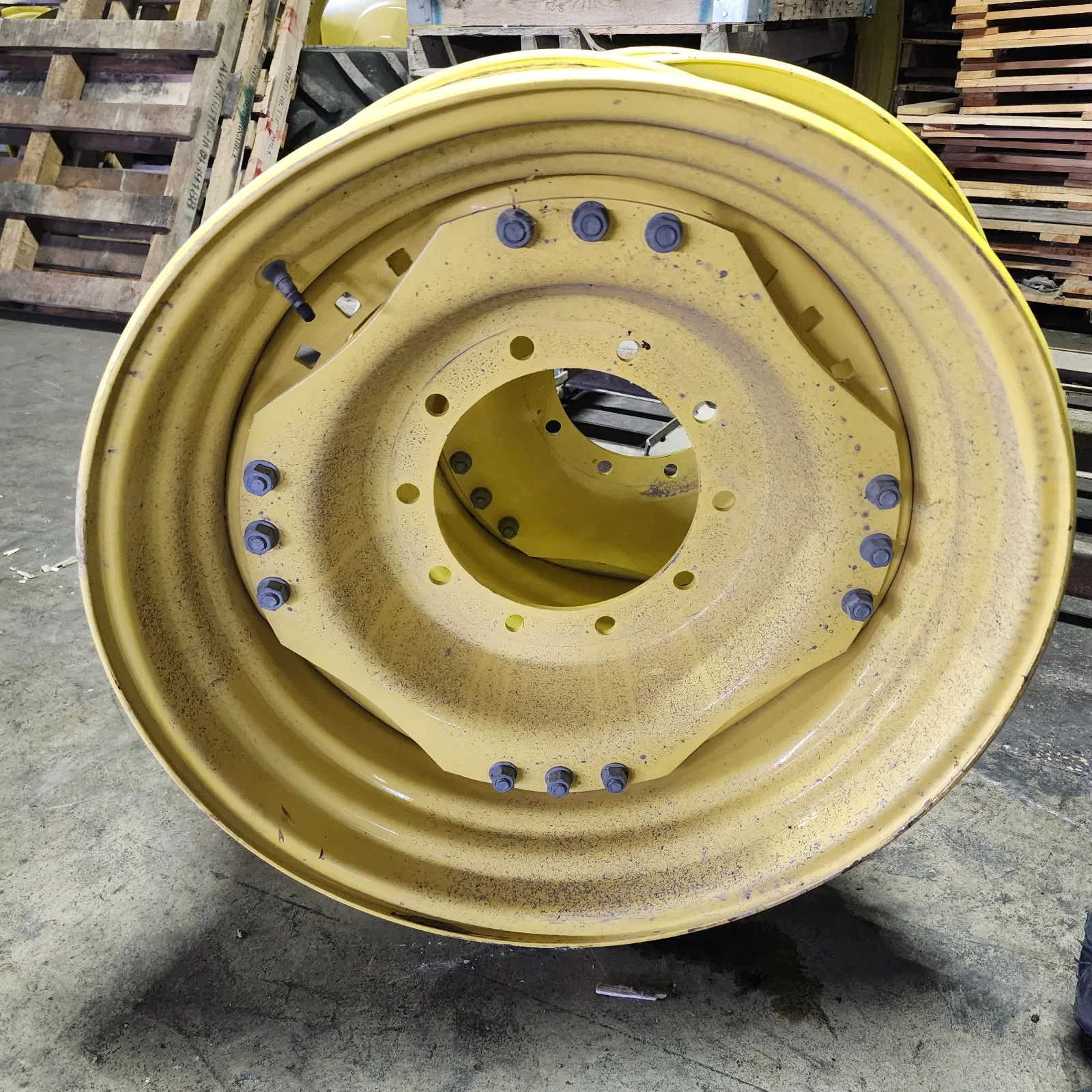 Used 15 X 30 10-13.19-11.07 4"BS Waffle 3 Bolt Yellow Wheel w/ Disc image 2