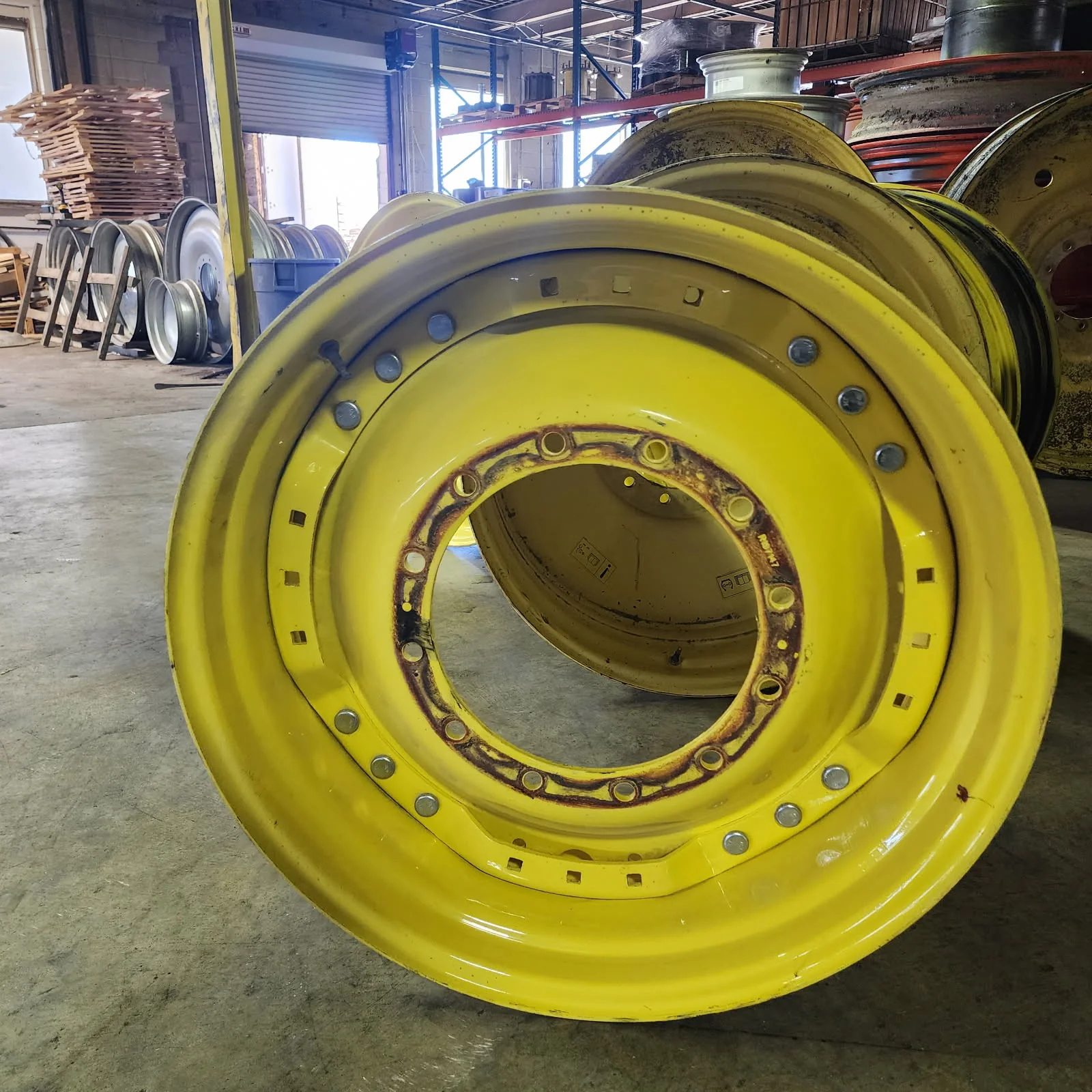 Used 15 X 34 12-16.732-14.620 11.5"BS Titan Waffle 3 Bolt Yellow Wheel w/ Disc image 3