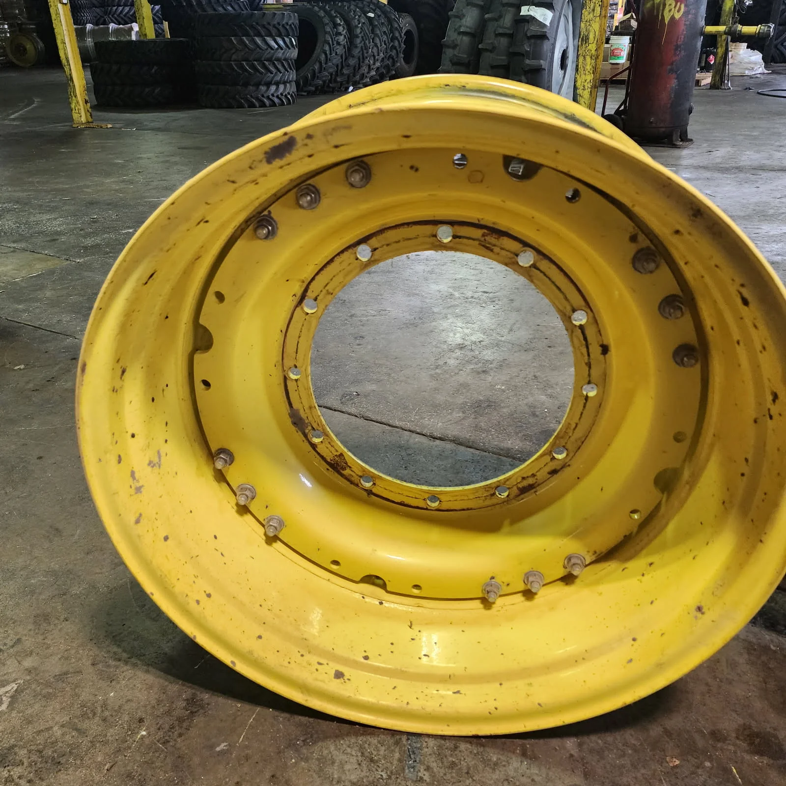 Used 15 X 34 12-19.685-17.651 12"BS Titan Waffle 3 Bolt Yellow Wheel w/ Disc