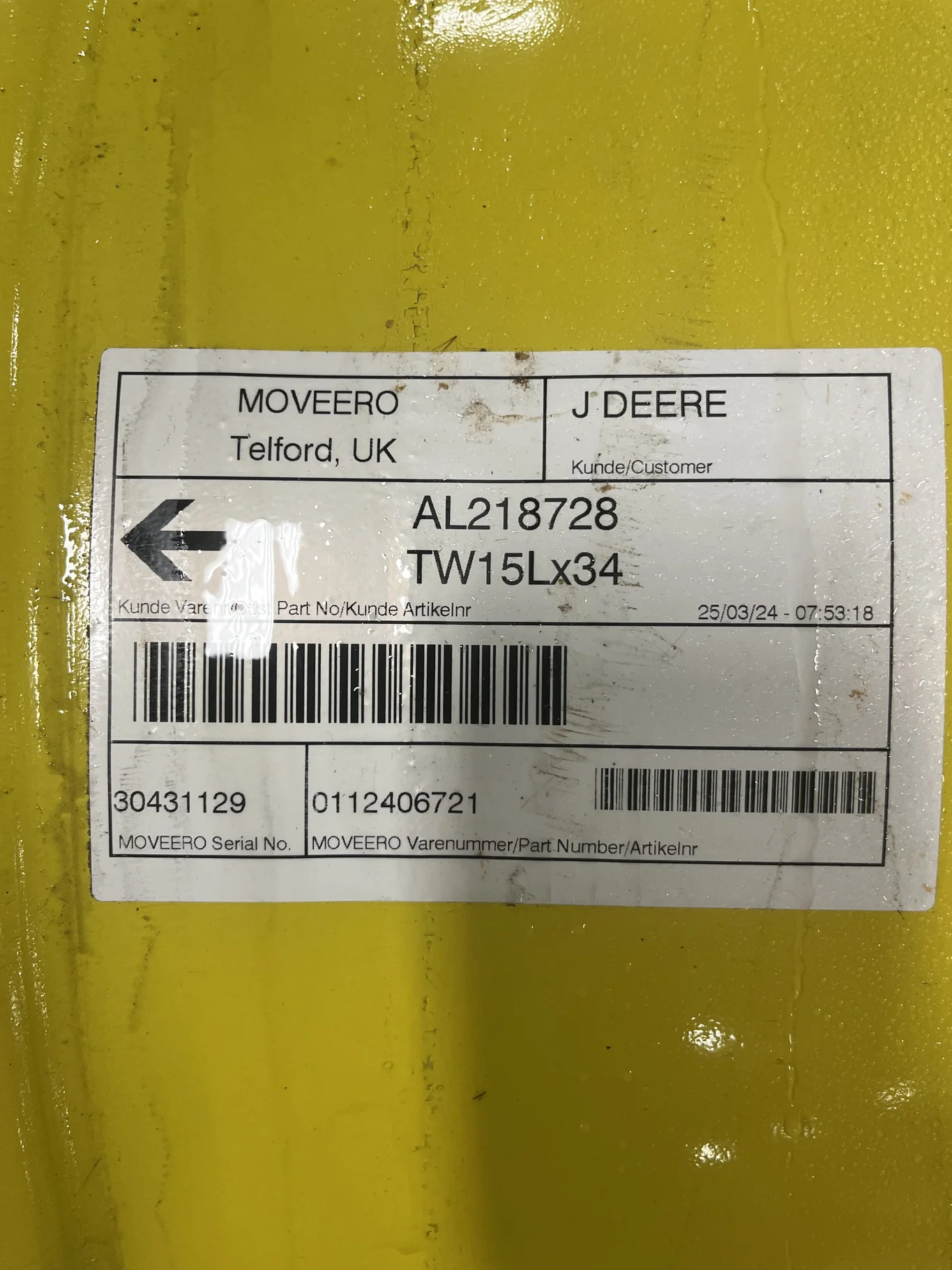 Used 15 X 34 8-8-6 4/2 Rail Yellow Wheel w/ Disc