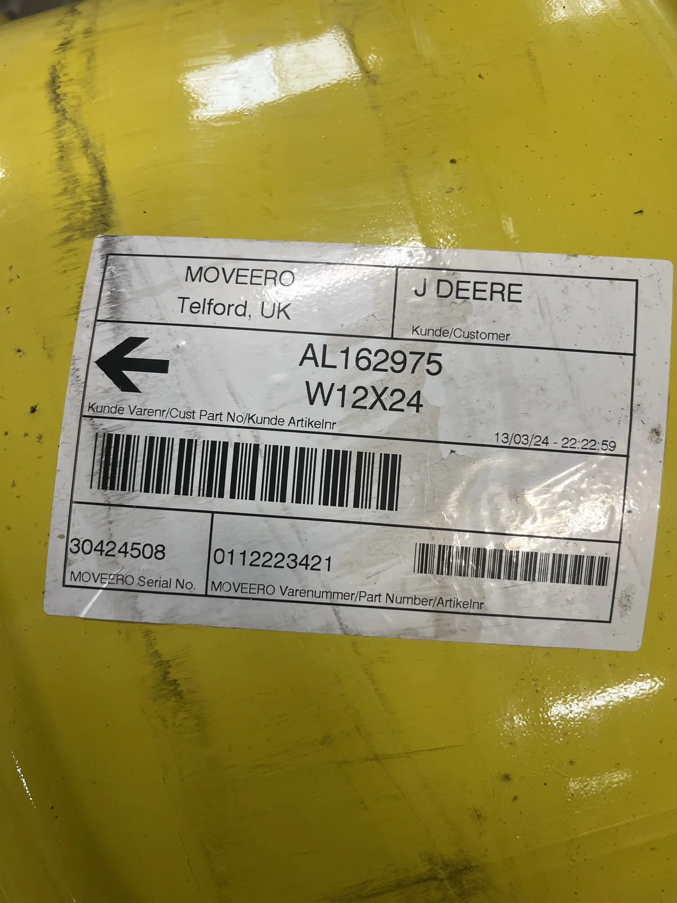 Used 12 X 24 8-10.82-8.78 4/2 Rail Yellow Wheel w/ Disc image 3