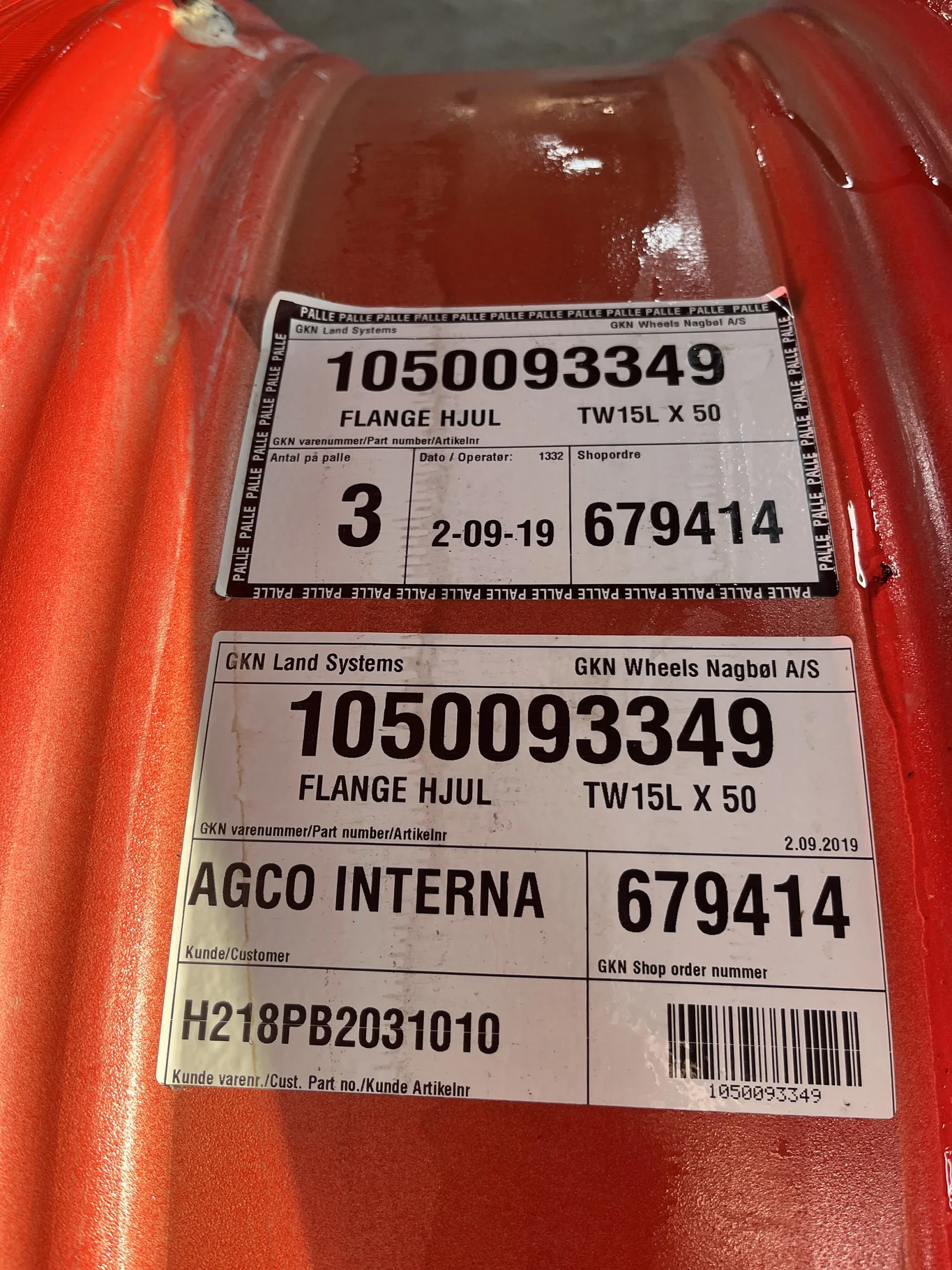 Used 15 X 50 10-13.19.11.07 Rim & Rail Fendt Red Wheel w/ Disc image 3