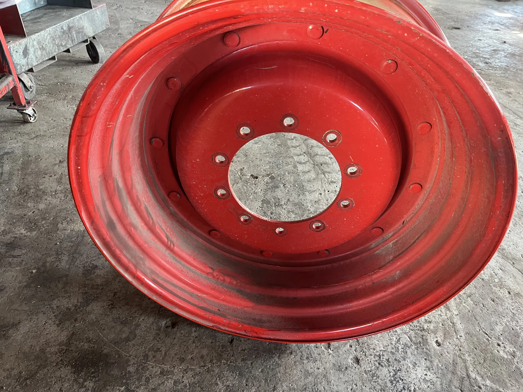 Used 13 X 34 10-13.19-11.07 Rim & Rail Fendt Red Wheel w/ Disc image 2