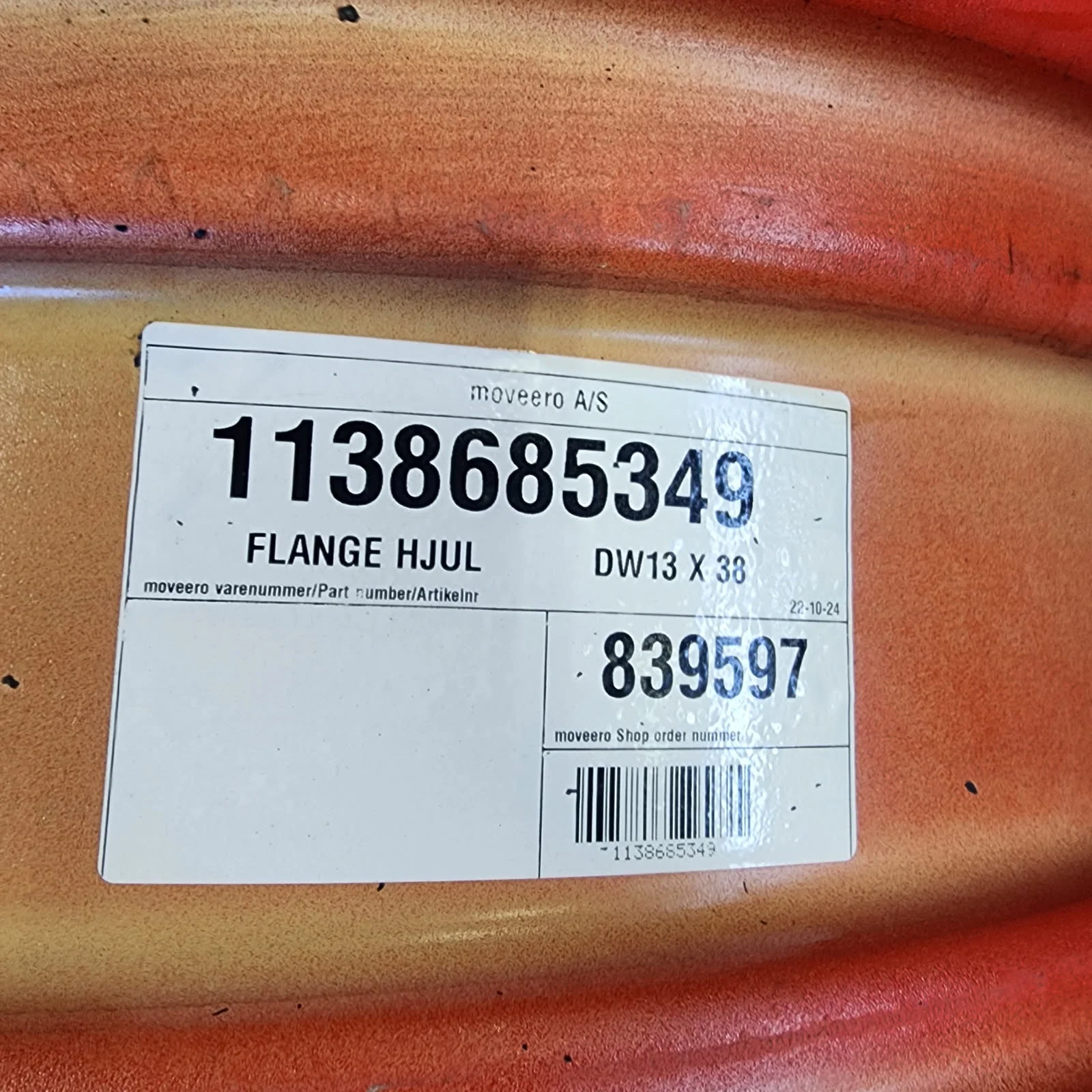 Used 13 X 38 12-16.732-14.620 14"BS Rim & Rail Fendt Red Wheel w/ Disc image 2