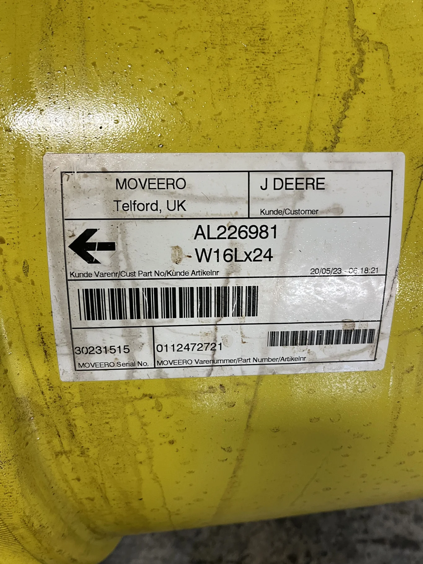 Used 16 X 24 8-10.82-8.78 JD Yellow Wheel w/ Disc image 3