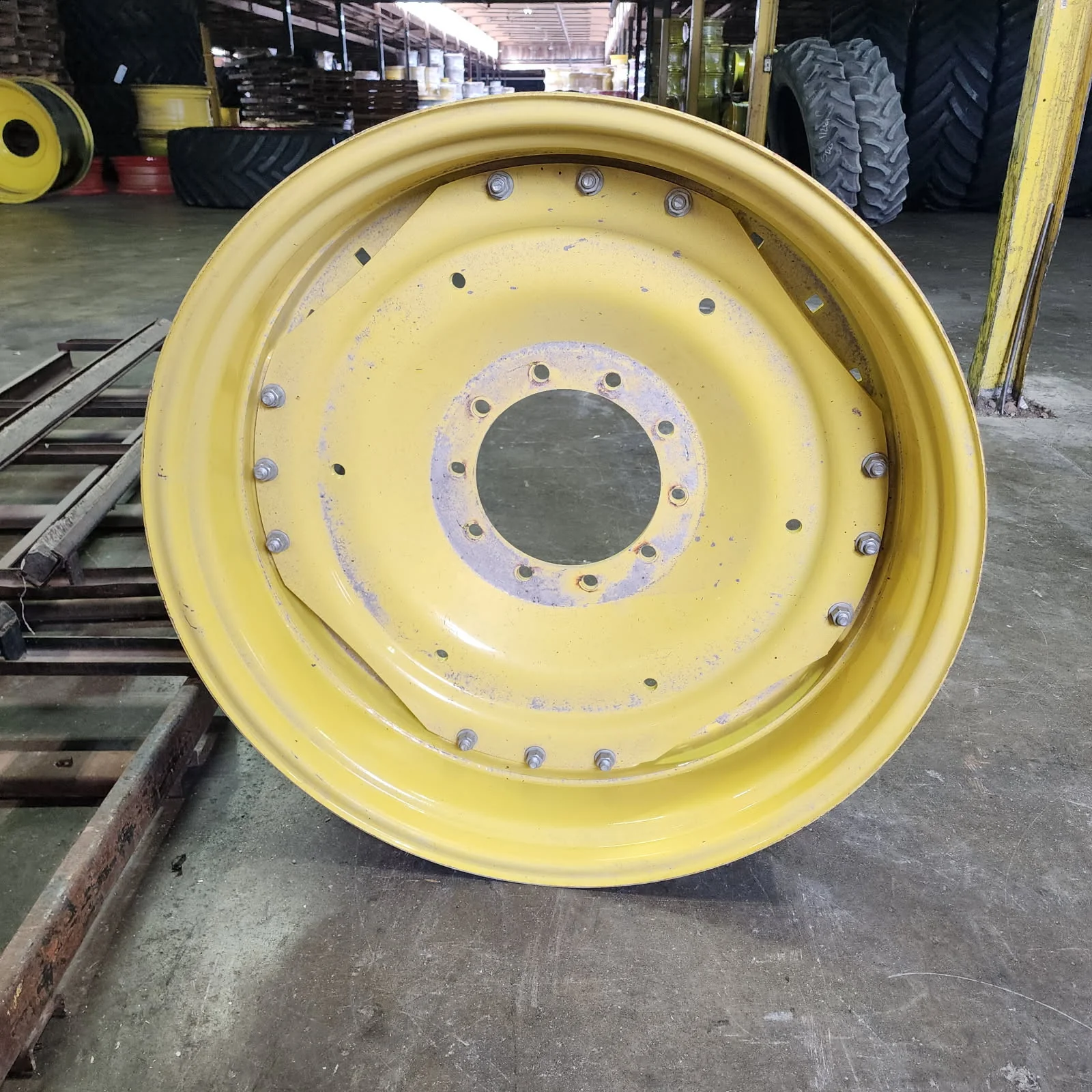 Used 12 X 38 10-13.19-11.07-2.81 Waffle Yellow Wheel w/ Disc image 3