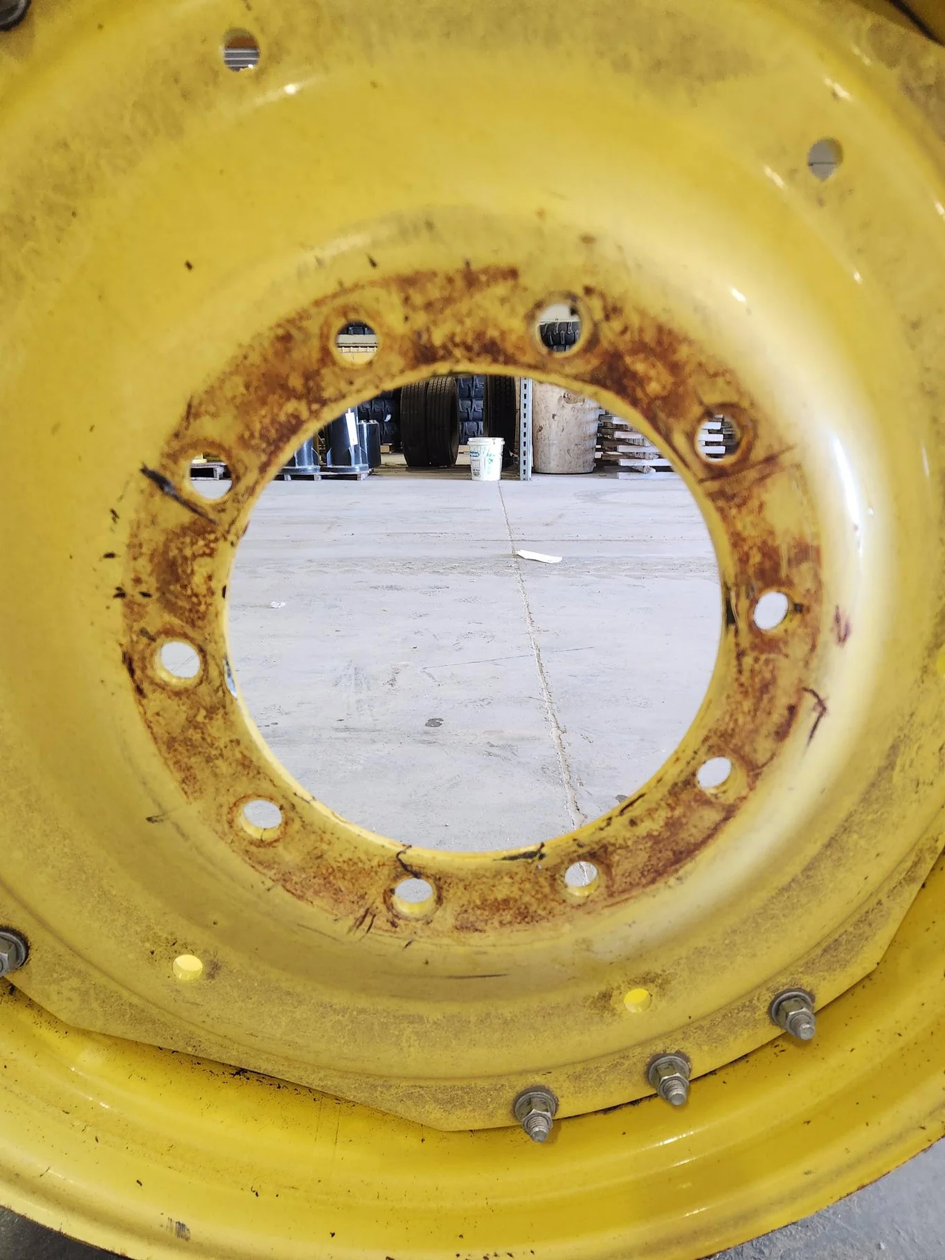 Used 12 X 38 10-13.189-11.07-2.81 Waffle 3 Bolt Yellow Wheel w/ Disc