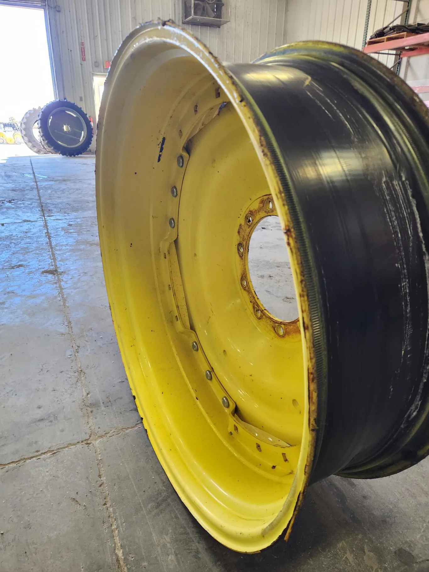 Used 12 X 38 10-13.189-11.07-2.81 Waffle 3 Bolt Yellow Wheel w/ Disc image 3
