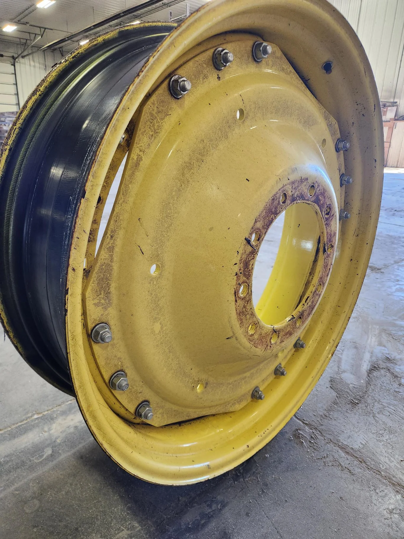 Used 12 X 38 10-13.189-11.07-2.81 Waffle 3 Bolt Yellow Wheel w/ Disc image 4