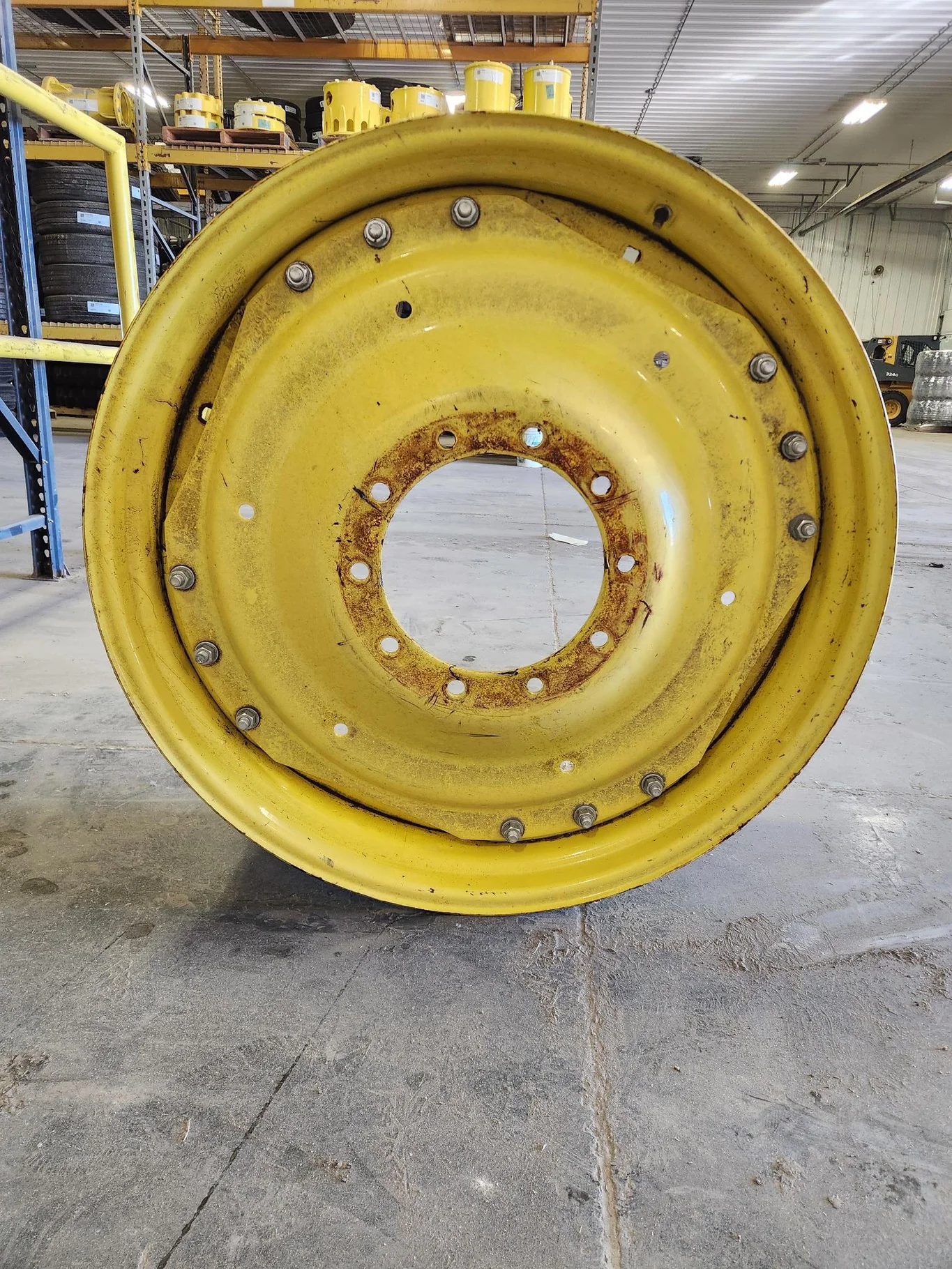 Used 12 X 38 10-13.189-11.07-2.81 Waffle 3 Bolt Yellow Wheel w/ Disc image 5