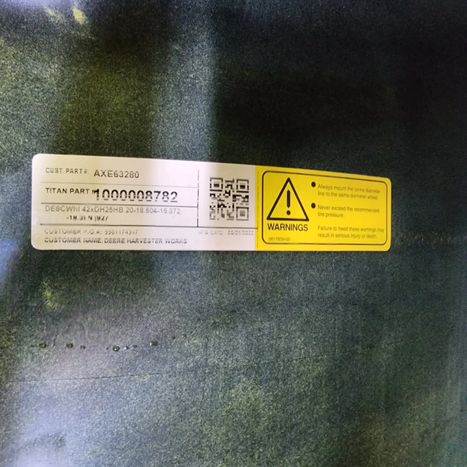 Used 25 X 42 20-18.504-15.375 -5.75"BS Dolly Dual Yellow Wheel image 2