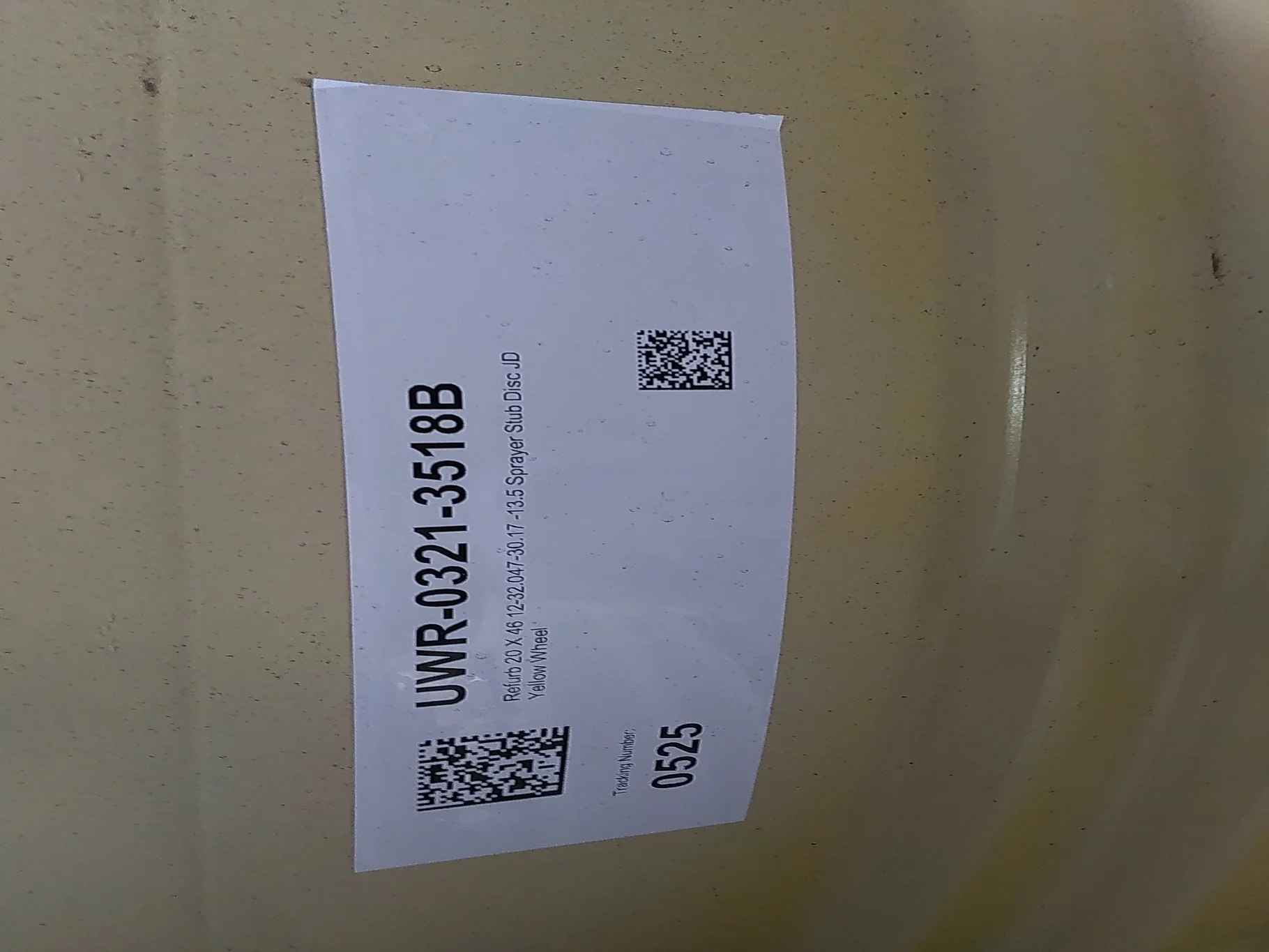 20 X 46 12-32.047-30.17 -13.5 Sprayer Stub Disc JD Yellow Wheel Reconditioned image 2